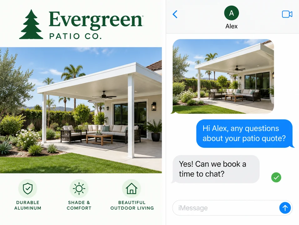 Illustrative text-message quote follow-up conversation.